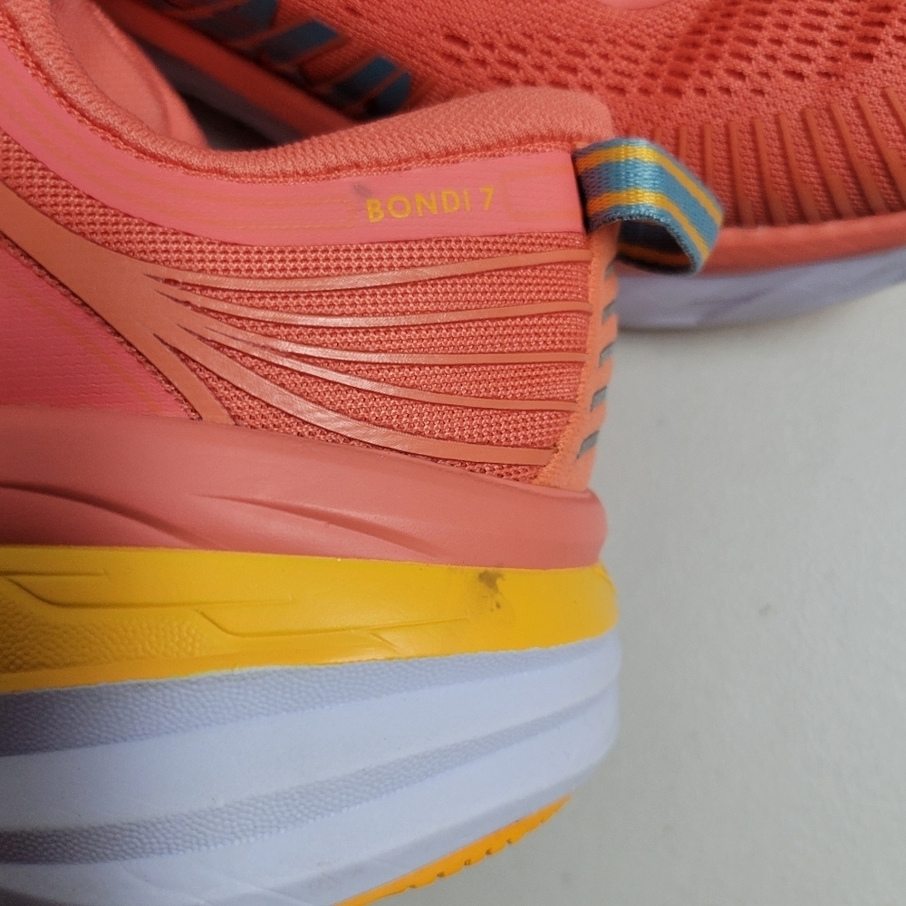 Hoka One One Women's Coral and Yellow Running Shoes - Picture 15 of 16